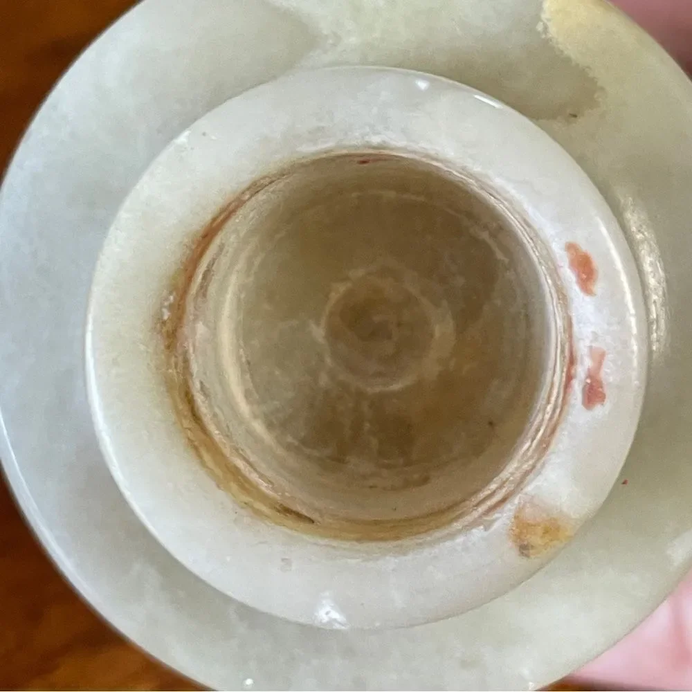 Vintage Set of 4 Elegant Onyx Candle Holders Green Cream Tan